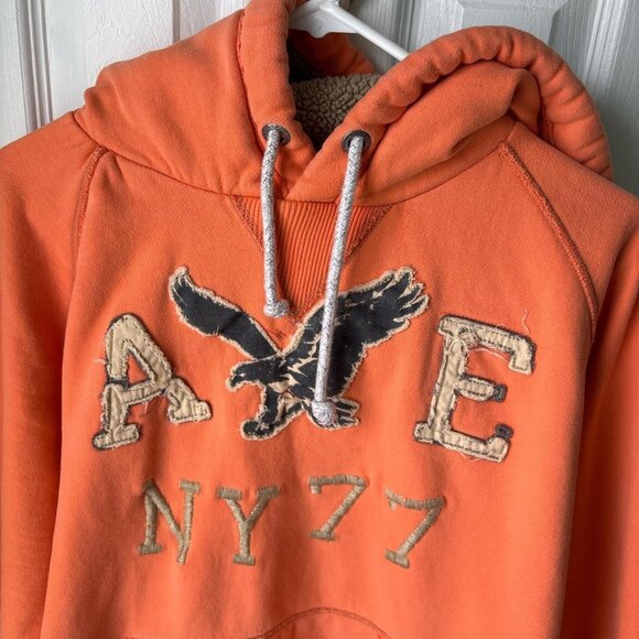VTG American Eagle Hoodie Mens XL Orange Y2K Spell Out Heavyweight - Picture 3 of 8